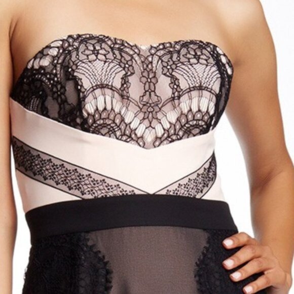 TED BAKER LONDON Black and Nude Pink Lace Detail Maxi Dress - Picture 3 of 14